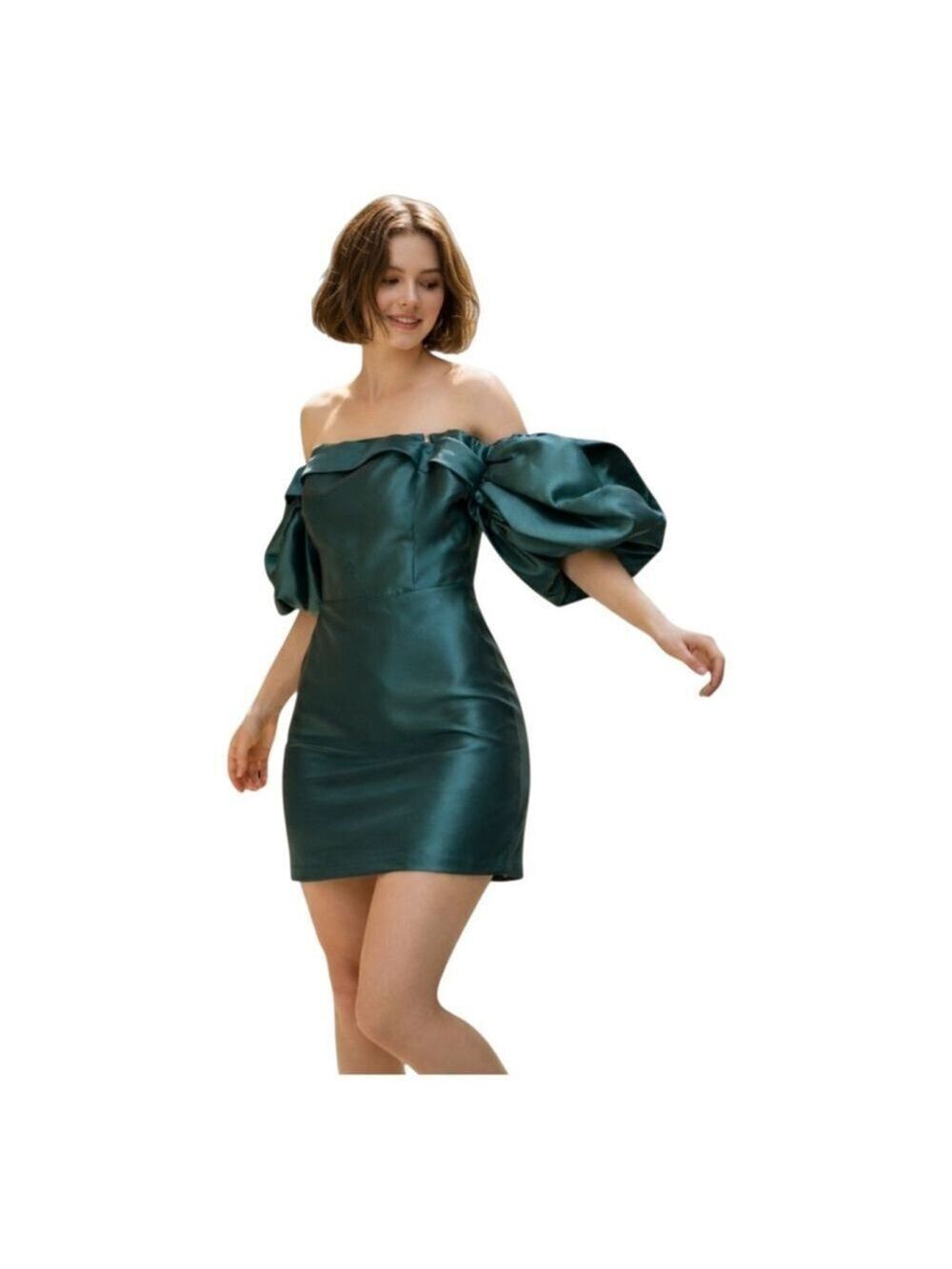 LUXXEL Green Off-Shoulder Mini Dress L